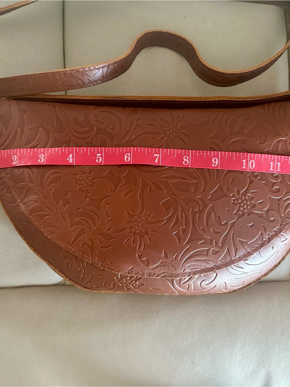 Brown/Tan Decorative Embossed Leather Sling Bag - Picture 5 of 6